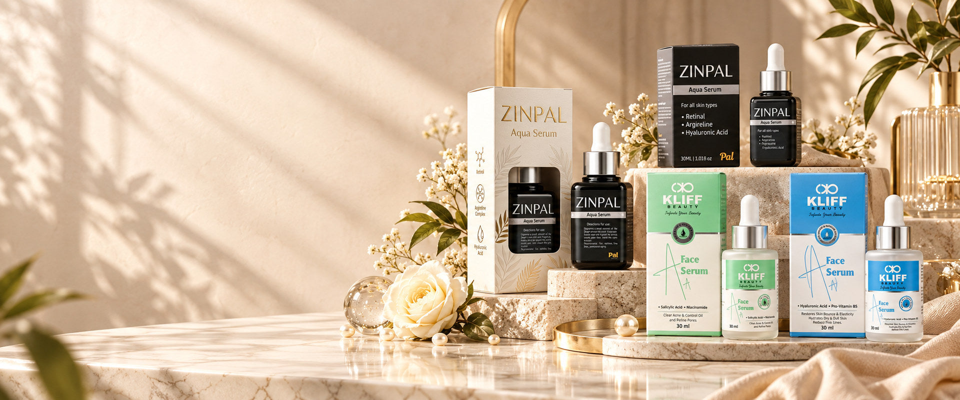 ZINPAL and Kliff Beauty cosmetics serums, Guddiz collection, design 1